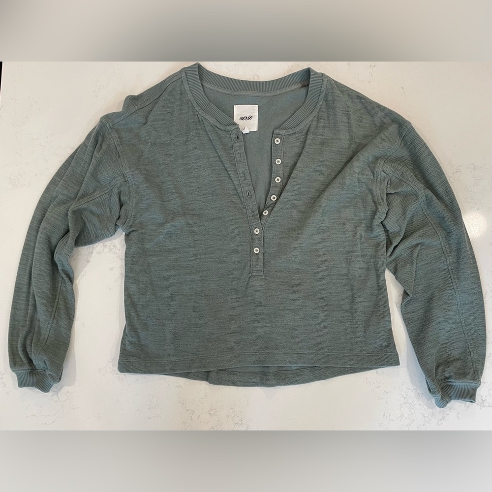 Aerie Women’s Green Henley Button Down Long Sleeve Size S